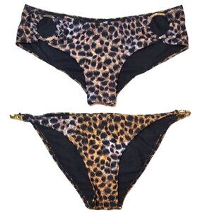 💠Set Of 2 Seductions Bikini Swim Bottoms Leopard Print Gold Womens Large + XL